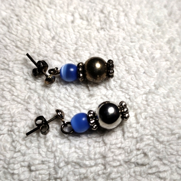 Blue Agate, Multi Gemstone Silver tone Necklace (15") & Earrings - Picture 3 of 3